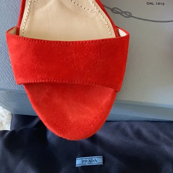 PRADA NEW ❤️Red suede wedge heel sandals size 37.5 - Picture 3 of 7